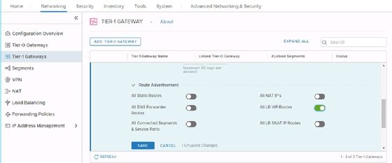 Screenshot of tier 1 logical router distribution options